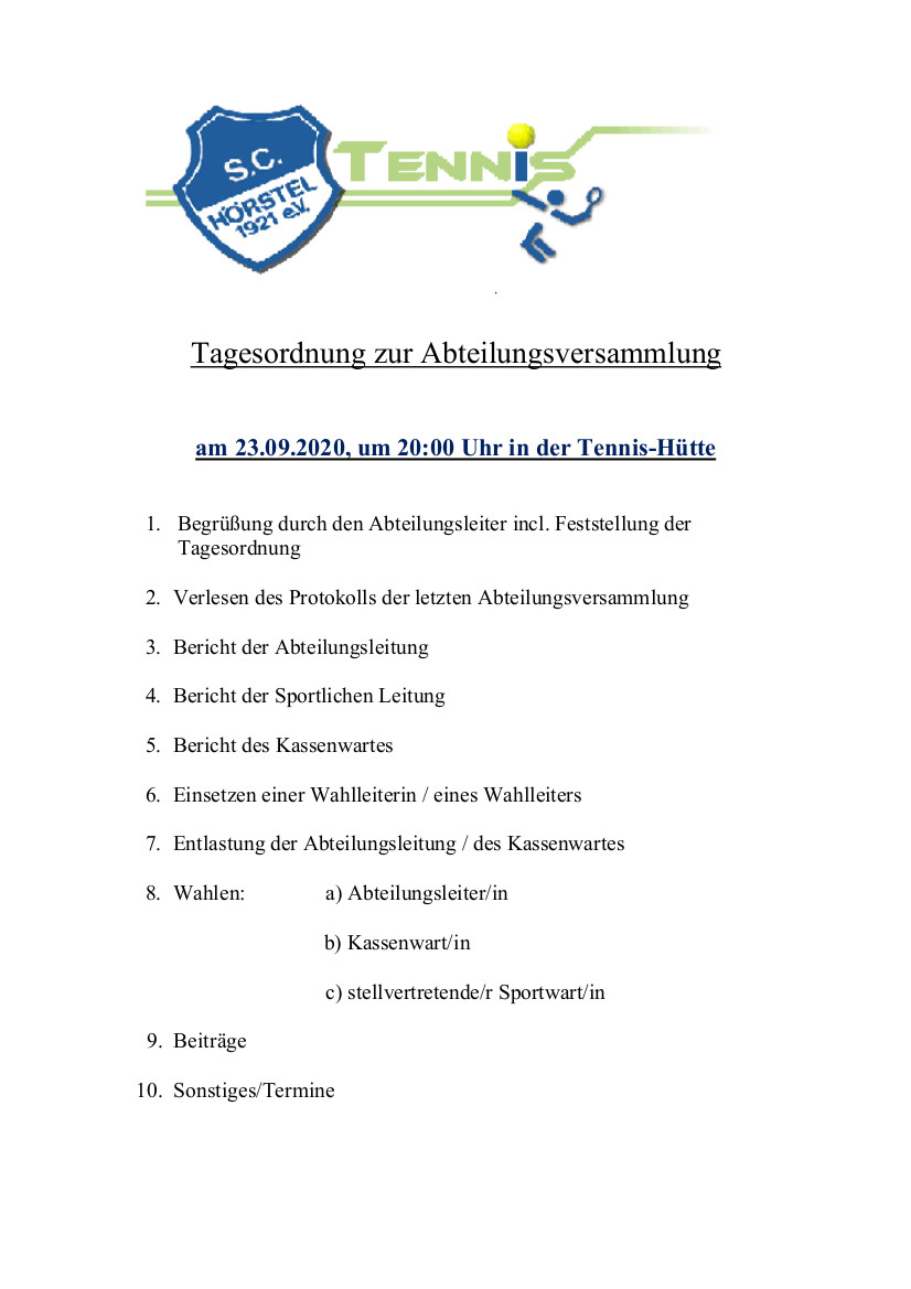 Tagesordnung Abteilungsversammlung 2020